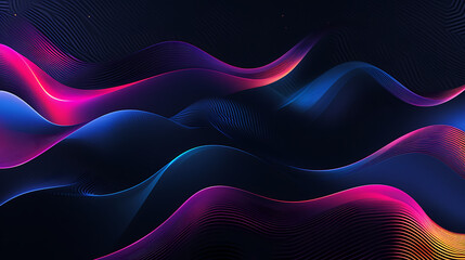 a black background with a few neon colors waves, geometric waves shapes, dark blue, purple, black, mostly black