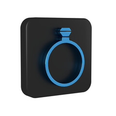 Blue Diamond engagement ring icon isolated on transparent background. Black square button.