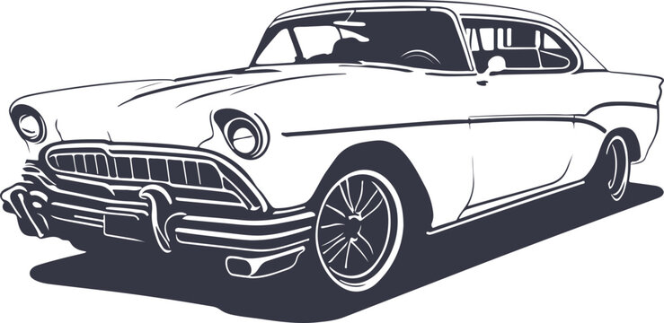 Classic american car style. Vintage vehicle vector illustration. Modern print design of retro machine.