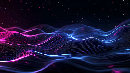 a black background with a few neon colors waves, geometric waves shapes, dark blue, purple, black,...