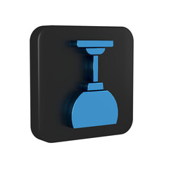 Blue Lamp hanging icon isolated on transparent background. Ceiling lamp light bulb. Black square button.