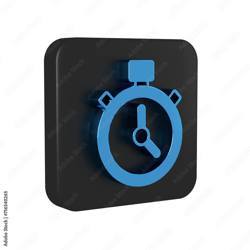 Poster blue stopwatch icon isolated on transparent background. time timer sign. chronometer sign. black squ