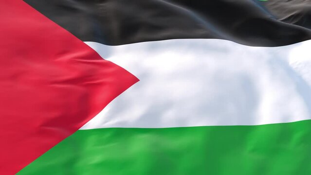 Palestine flag waving in the wind as background for intro, State of Palestine flag in slow 3d motion animation realistic. Flag Close Up