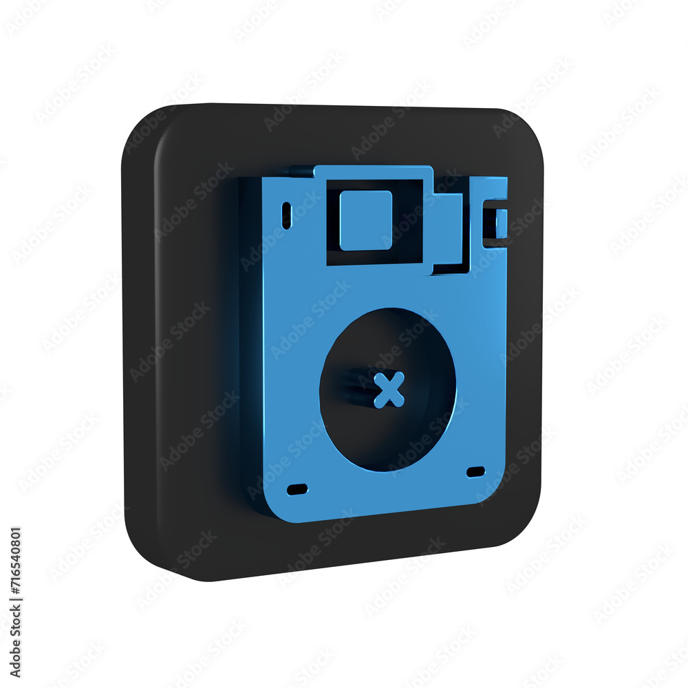 Poster blue floppy disk for computer data storage icon isolated on transparent background. diskette sign. b