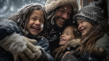 A photographic composition that freezes a heartwarming moment of a happy family enjoying time together. The image highlights the shared joy and strong connection among family members,  - Powered by Adobe