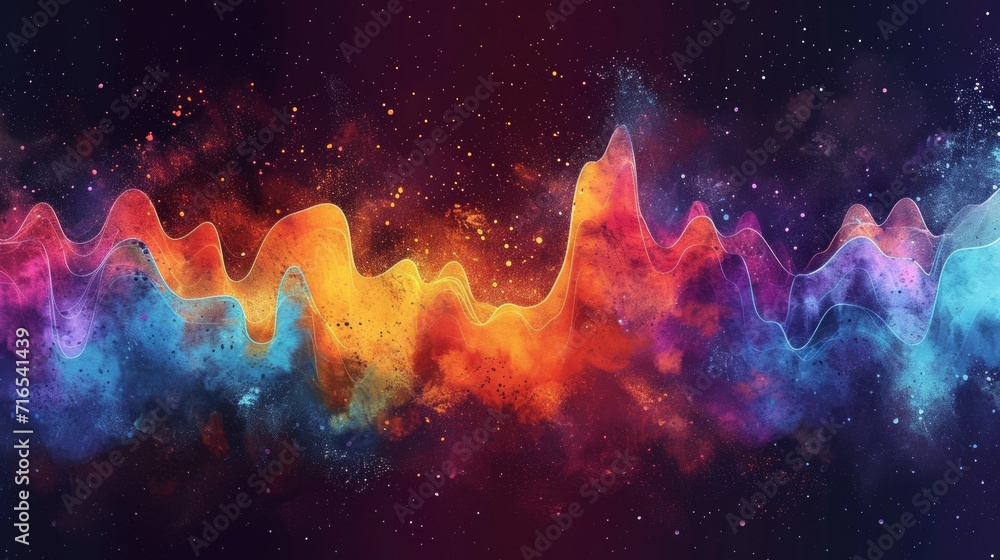 Poster colored background of abstract sound wave. abstract flowing wavy, smoke lines. vibrant colorful digi