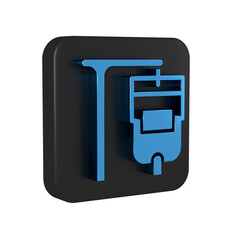 Obraz premium Blue IV bag icon isolated on transparent background. Blood bag. Donate blood concept. The concept of treatment and therapy, chemotherapy. Black square button.