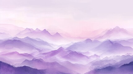 Watercolor landscape featuring a mountain view, Misty mountains watercolor background. Beautiful simple painting of mountains.