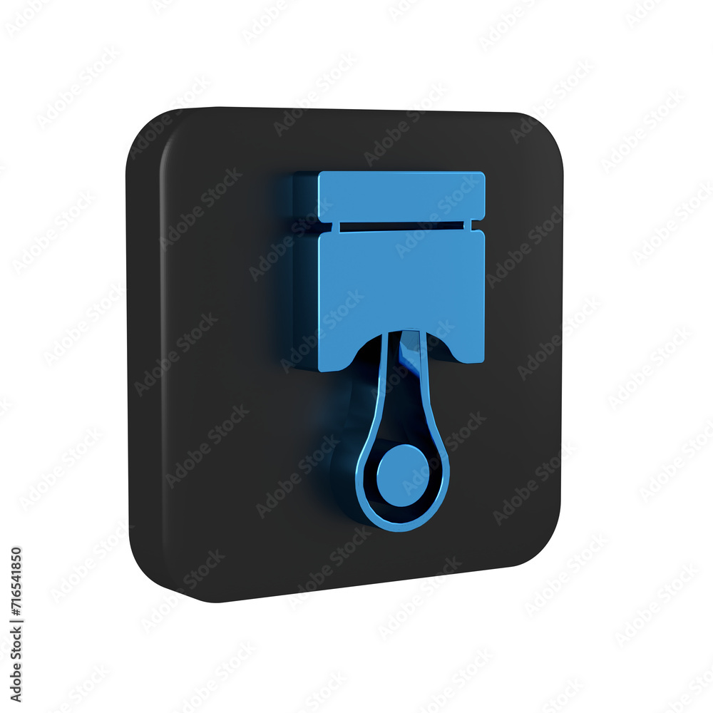 Sticker Blue Engine piston icon isolated on transparent background. Car engine piston sign. Black square button.