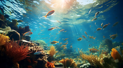 Spectacular metaphysical oceanic scenery colorful underwater rief and fish