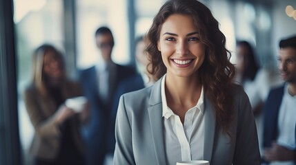 Smiling woman in business attire , Smiling woman, business attire, professional