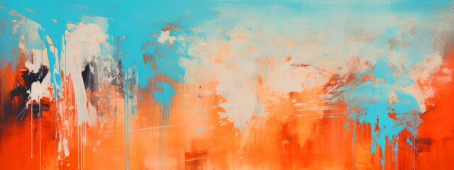 Closeup of abstract rough colorful blue orange complementary colors art painting texture background wallpaper illustration, with oil or acrylic brushstroke waves, pallet knife paint on canvas