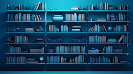 3d rendered illustration of blue book shelves