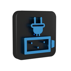 Blue Battery charge level indicator icon isolated on transparent background. Black square button.