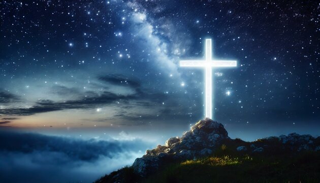 Glowing Cross in the Night Sky: A luminous cross shining in the night sky.