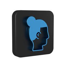 Blue Hairstyle for men icon isolated on transparent background. Black square button.