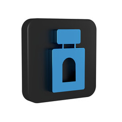 Blue Aftershave icon isolated on transparent background. Cologne spray icon. Male perfume bottle. Black square button.