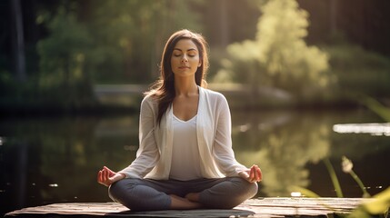 Woman in a peaceful meditation pose in stock photography , Woman in meditation pose, peaceful, stock photography