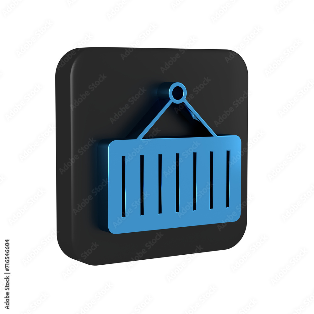 Poster blue container on crane icon isolated on transparent background. crane lifts a container with cargo.