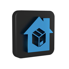 Blue Home delivery services icon isolated on transparent background. Black square button.