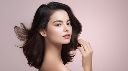 Naklejka premium Woman in plain background in a beauty photo , Woman in plain background, beauty photo, portrait