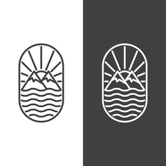 illustration of a sea. sea, sun and hill line art logo. line art natural logo, summer and holiday logo
