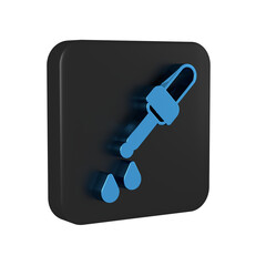 Blue Pipette icon isolated on transparent background. Element of medical, chemistry lab equipment. Medicine symbol. Black square button.