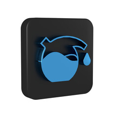 Blue Test tube and flask chemical laboratory test icon isolated on transparent background. Laboratory glassware sign. Black square button.