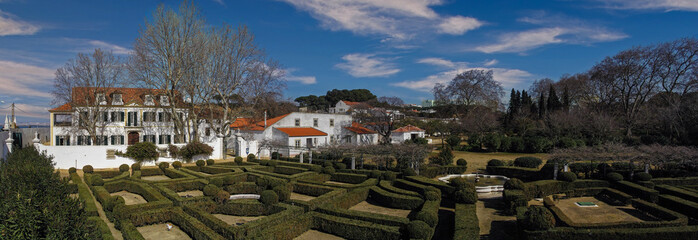 Quinta da Fidalga Palace and Gardens with box hedge. Seixal, Setubal, Portugal