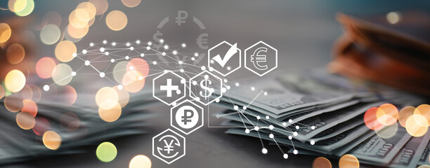 Fototapeta premium Dollars bills. Dollars background. Background of different us dollar banknotes. Finance concept.