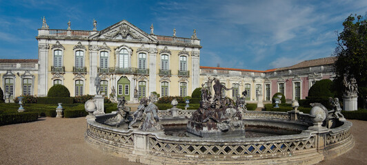 Palacio Nacional de Queluz National Palace. Lago de Neptuno aka Neptune Lake and Fachada das Cerimonias aka Cerimonial Facade. Sintra, Portugal