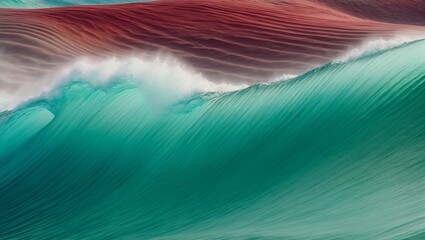 Vibrant Red and Green Wave in the Ocean - Nature Photography. Generative AI.