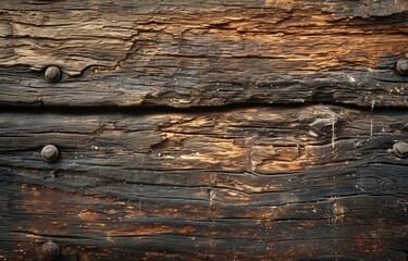 Charred Burnt Wooden Texture with Rustic Nails Background