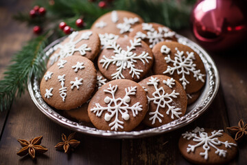 Obraz na płótnie Canvas Christmas gingerbread cookies. Warm and cozy vibes: a plate of freshly baked gingerbread cookies, perfect for the holiday season