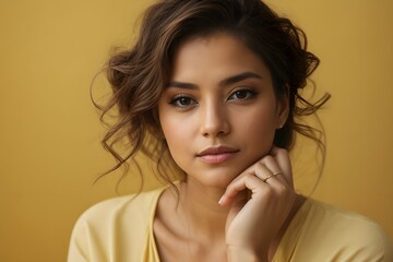 portrait of a young  beautiful woman with yellow clothing