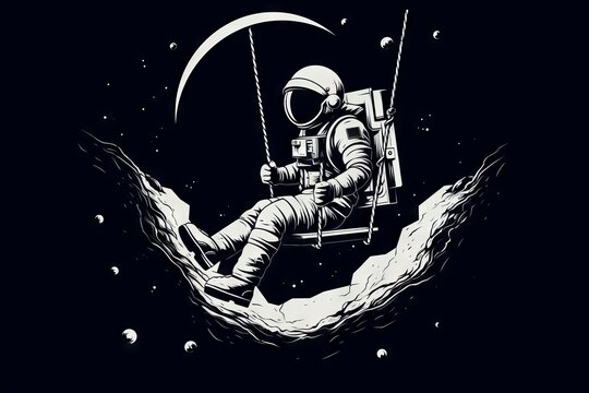Astronaut having fun on the moon: creative illustration for t-shirt design