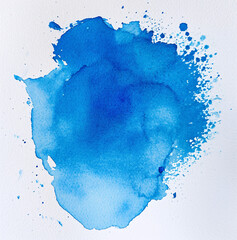 blue watercolor splashes forming a blob on a white background for creative design projects
