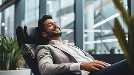 Young employee taking a relaxed break in the office , Young employee, relaxed break, office