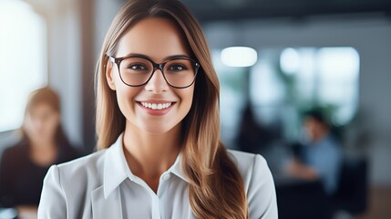 Young employee smiling in the office , Young employee, smiling, office