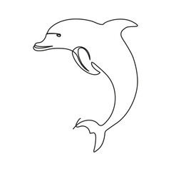 Obraz premium Continuous single line of cute dolphin outline vector art drawing and illustration