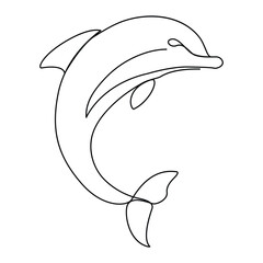 Continuous single line of cute dolphin outline vector art drawing and illustration