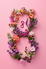 International Women's Day. Banner, flyer, beautiful postcard for March 8. Flowers and butterflies 