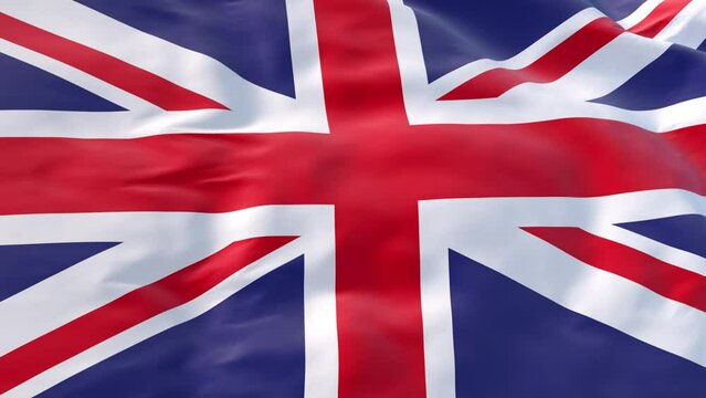 United Kingdom, flag waving in the wind as background for intro, The United Kingdom of Great Britain and Northern Ireland flag in slow 3d motion animation realistic. Flag Close Up
