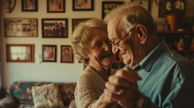 Older Couple Dancing Together In Living Room