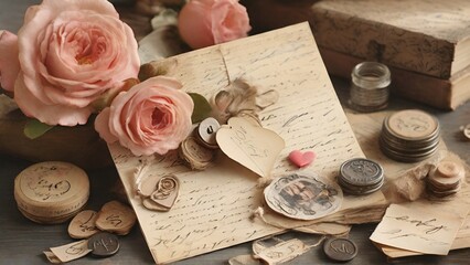 an image featuring handwritten love notes, vintage letters, and tokens of affection to evoke a sense of timeless romance. - Generative AI - Powered by Adobe
