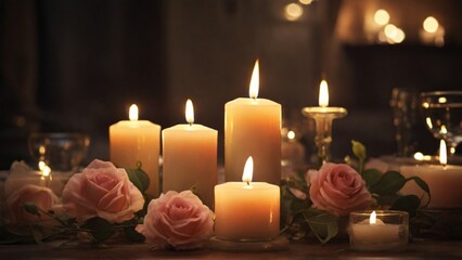  an image capturing the ambiance of a romantic setting with candles, emphasizing the warmth and intimacy - Generative AI