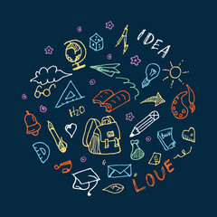 Back to school Doodles, Icon pack hand-drawn elements of school equipment