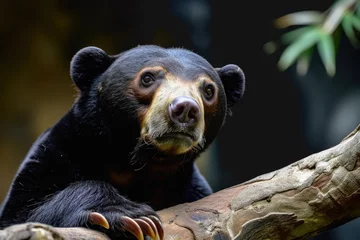 Foto op Plexiglas Malayan sun bear walking through the jungle. © Lubos Chlubny