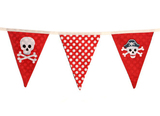 Red childrens pirate party bunting decoration isolated on a white background