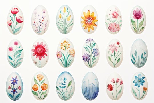 Watercolor easter eggs on white background